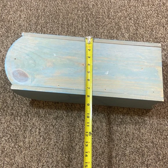 VTG, Blue Birdhouse & Flowers Wall Shelf Decor Handmade Wood And Hand-Painted